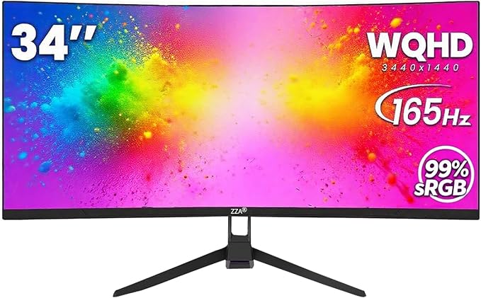 ZZA 34 UltraWide Curved UWQHD Monitor - Immersive Gaming Experience with 165Hz Refresh Rate VA Panel and AMD FreeSync Premium | HDR10 | 99% sRGB | 3440x1440