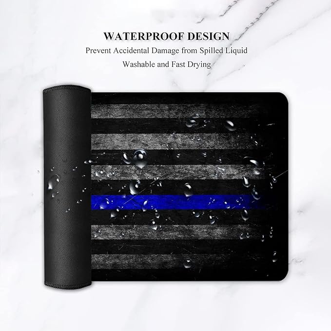 Large Gaming Mouse Pad with Stitched EdgesExtended XXL MousepadOffice Desk Pad Writing Pad31.5 x 11.8 inErgonomic Memory Foam Keyboard Wrist Rest SupportVintage Blue Black American Flag Desk Mat