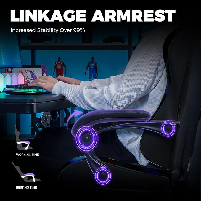 GTPLAYER Gaming Chair with Footrest Computer Gaming Chair for Adults and Kids Height Adjustable Gamer Chair with 90-155° Recline &amp Removable Headrest Lumbar SupportColorful Black