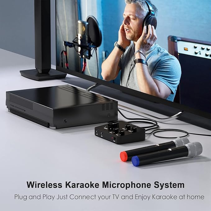 Wireless Karaoke Microphone System Dual Handheld Wireless Microphones for Smart TV Speaker &amp Amplifier HDMI/AUX in/Out 100FT Dynamic Microphonefor Home Karaoke Singing Church &amp Wedding