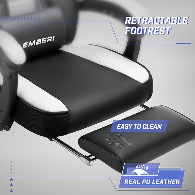 LEMBERI Gaming Chairs with FootrestErgonomic Video Game Chairs for AdultsBig and Tall Gaming Chair 400lb Weight Capacity Racing Style Gaming Computer Gamer Chair with Headrest and Lumbar Support