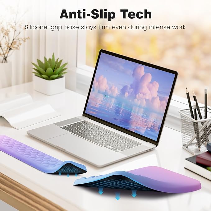 Ospelelf Keyboard Wrist Rest Pad for Computer Ergonomic Large Mouse Pad with Wrist Support Office Arm Rest Purple