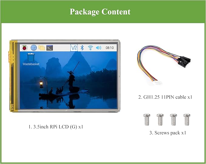 3.5inch Resistive Touch Display Compatible with Pi 5/4B/3B+/3B/Pico W/Pico 2W/ ESP32 IPS LCD Screen 320×480 Resolution 262K Color Pigo Pin Header and GH1.25 11PIN Cable Two Connection Ways