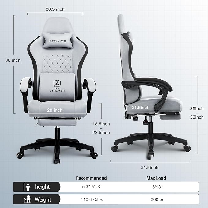 GTPLAYER Gaming Chair Computer Office Chair with Pocket Spring Cushion Linkage Armrests and Footrest High Back Ergonomic Computer Chair with Lumbar Support Task Chair with Footrest