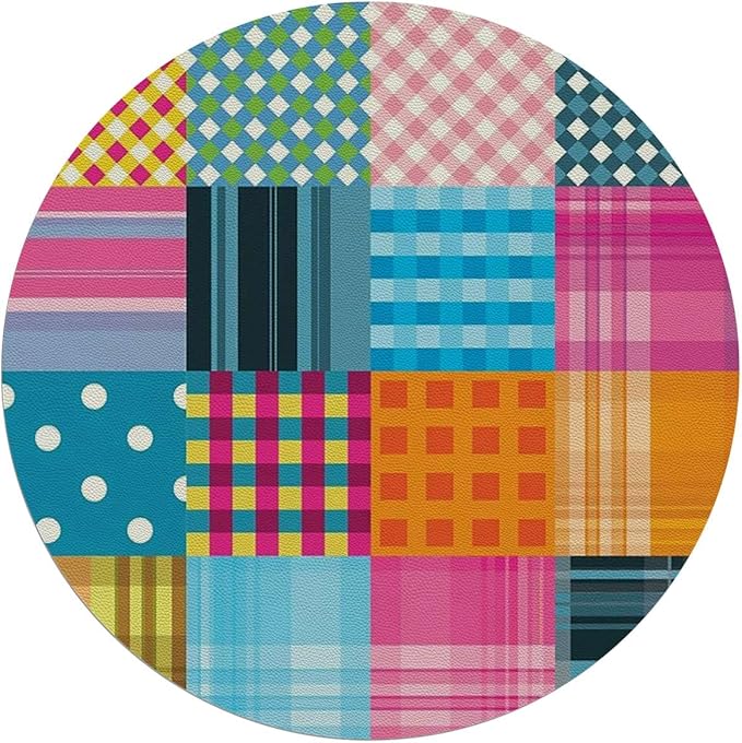 Multicolor PU Leather Office Gaming Rolling Floor Mat Rainbow Colored Mosaic Pattern Squares Computer Gaming Rolling Chair Mat for Home Office Hardwood Floor Abstract Diameter 55 in