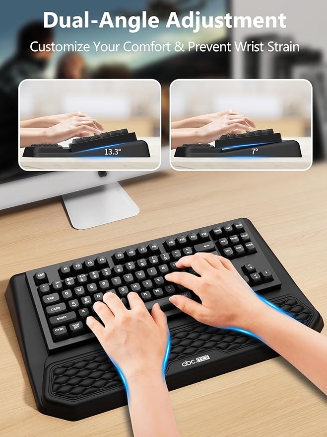 2-in-1 Ergonomic Keyboard Stand with Wrist Rest Comfy Keyboard Riser Holder with Massage Design Black