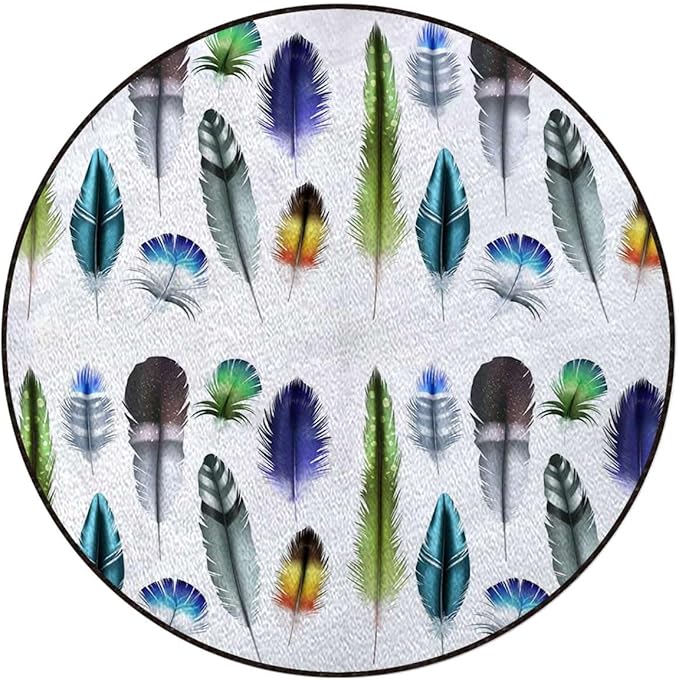 Multicolor Round Area RugsIndoor Throw Runner Circle Rug Entryway Doormat Floor Carpet Pad Yoga Mat for Bedroom Living Room Feathers in Vibrant Colors Diameter 47.2 in
