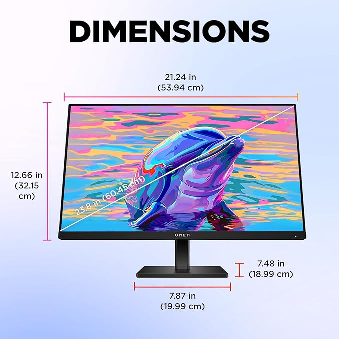 HP OMEN Series 23.8 FHD IPS Gaming Monitor 165Hz Refresh LED Display AMD FreeSync Premium HDR Anti-Glare Monitor Wall Mountable(100x100mm) 1 x DisplayPort 2 x HDMI Tilt|Height|Pivot Stand