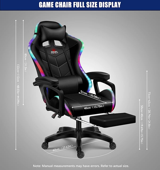 TBQATNTS Gaming Chair Gaming Chair with 7-Point Massage Function Computer Chair with Speakers and RGB Lights Ergonomic Racing Chair Gaming Chair for Adults with Headrest and Lumbar Pillow.White