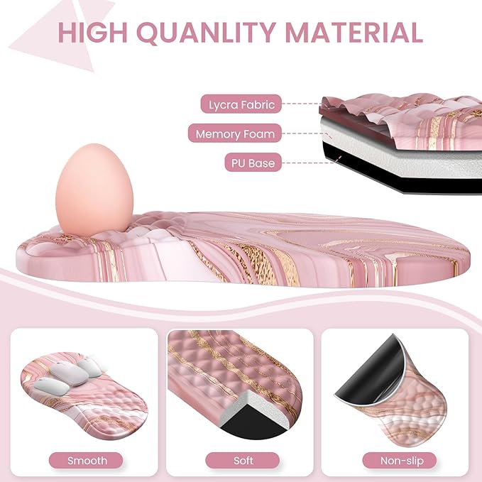 Pink Desk Mat Desk Mat for Mouse Computer Mats Rose Gold Mouse Pad and Keyboard Wrist Rest Memory Foam Wrist Rest for Mouse (Rose Gold Pink)