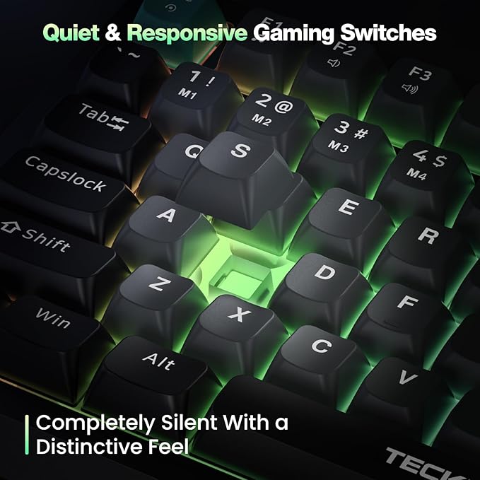 TECKNET Gaming Keyboard 75% Wired Keyboard RGB Backlit 82-Keys with Volume Knob Control 26 Keys Anti-ghosting Whisper Quiet Gaming Switch Travel Friendly for Windows Laptop PC Mac-Grey
