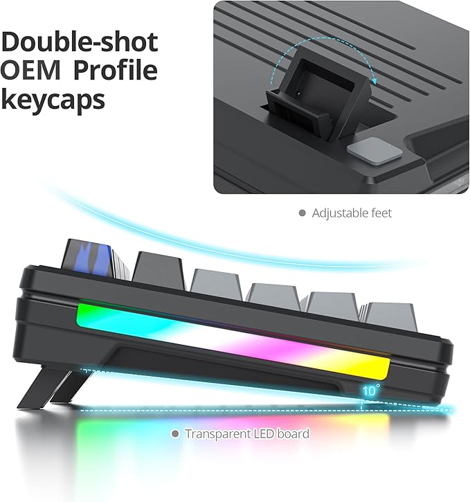 Owpkeenthy 75% Gasket Mounted Mechanical Gaming Keyboard Hot Swappable Wired 87 Keys South-Facing RGB Keyboard with Quiet Linear White Switch Cherry Keycaps for Win mac (Black)