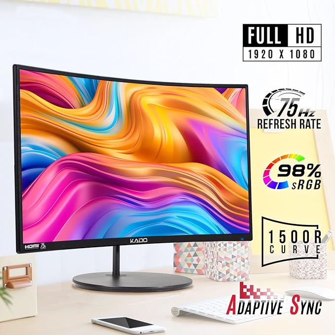 Kado Dual Monitor Setup - 2-Pack 24 Curved 1920x1080 Computer Monitor 1500R 75Hz VESA Mount HDMI Office Gaming Hybrid Built-in Speakers (C24X Dual Series)