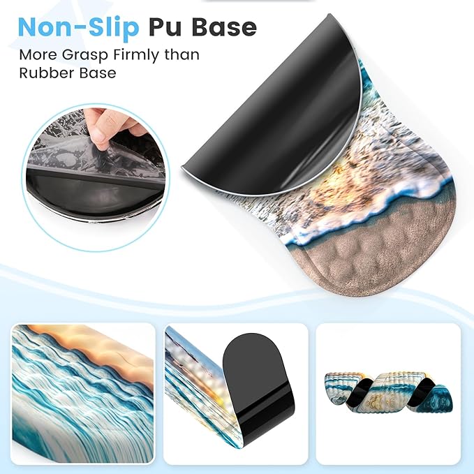 HAOCOO Ergonomic Mouse Pad with Wrist Rest and Keyboard Wrist Rest Pad Wrist Rest for Computer Keyboard and Mouse Pad Cushion Set Typing Mousepad with Wrist Support for Office Laptop Beach