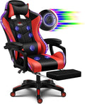 RGB Gaming Chair with Speakers and Massage Racing Computer Chair with Massage and Footrest for Office or Gaming. (Black+Red)