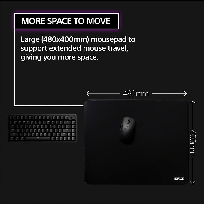 Sony INZONE Mat-F Control-Type Large Cloth Gaming Mousepad Thick 6mm Cushion High Friction 480x400mm Edge Stitched SlimFlex Non-Slip Rubber Base Developed with Fnatic