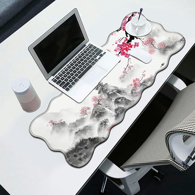 Japanese Cherry Blossom Desk Mat Mouse Pad 31.5 x11.8 XL Extended Mousepad Huge Mouse Pads with Stitched Edges Desk Pad for Work Game Office Home