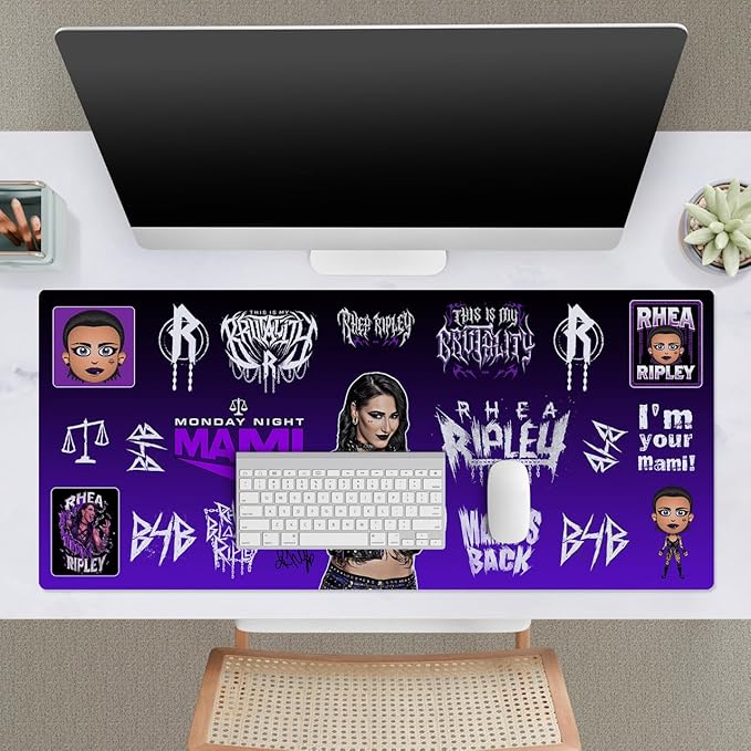 Head Case Designs Officially Licensed WWE Sticker Collage Rhea Ripley 37.4 x 15.75 x 0.16 inches (900 x 400 mm) - XL Gaming Office Desk PC Keyboard Mouse Mat Pad