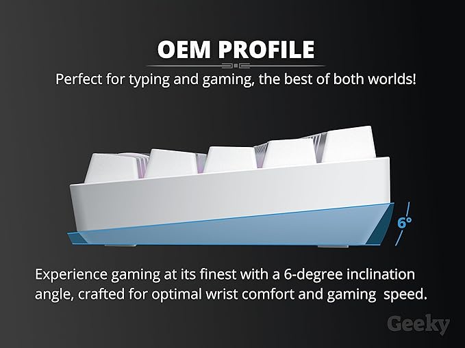 Geeky GK65 SE 65% | Mechanical Gaming Keyboard | 68 Keys Multi Color RGB LED Backlit for PC/Mac Gamer | ANSI US American Layout (White Mechanical Speed Silver)