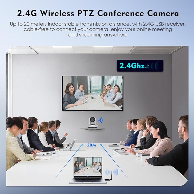 TOALLIN Wireless PTZ Conference Room Camera 3X Optical Zoom Streaming Camera 1080P Full HD Wireless Webcam for Video Conferencing/Live Streaming/Church Services Worship/Online Education