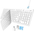 FENIFOX Wireless Keyboard Bluetooth &amp 2.4G USB &amp USB-C Rechargeable Silent Ultra Quiet Low Profile Compact Full Size with Number Pad Soft Multi Device for Mac MacBook Windows PC - White