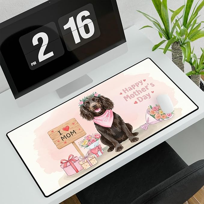 Happy Mother's Day Boykin Spaniel Love Dog Mom Heart Flower Desk Mat Full Keyboard Mouse Pad Dog Lover Large Mousepad 12004
