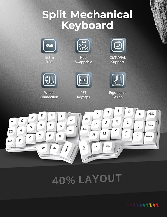 YIVU CORNE V4.1 Split Mechanical Keyboard 40% 3x6 Ortholinear Layout QMK/Vial Programmable Wired Hot-Swappable RGB Gaming Keyboard Pre-Lubed Linear Switches Ergonomic Typing