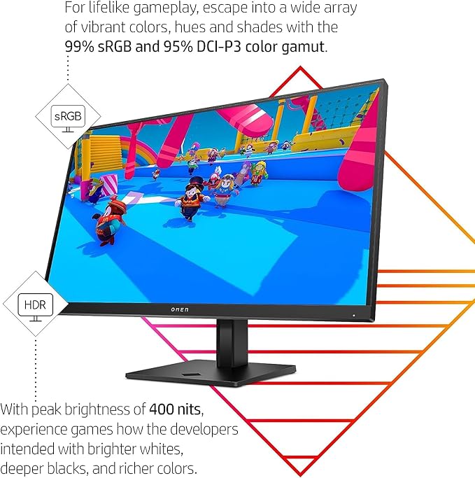 HP OMEN 27q 27 inch QHD Gaming Monitor 165Hz IPS 1ms AMD Freesync Premium Console Compatible DisplayPort Dual HDMI VESA Mountable for Laptop Computer PS5 Xbox Desk Setup Black (Renewed)