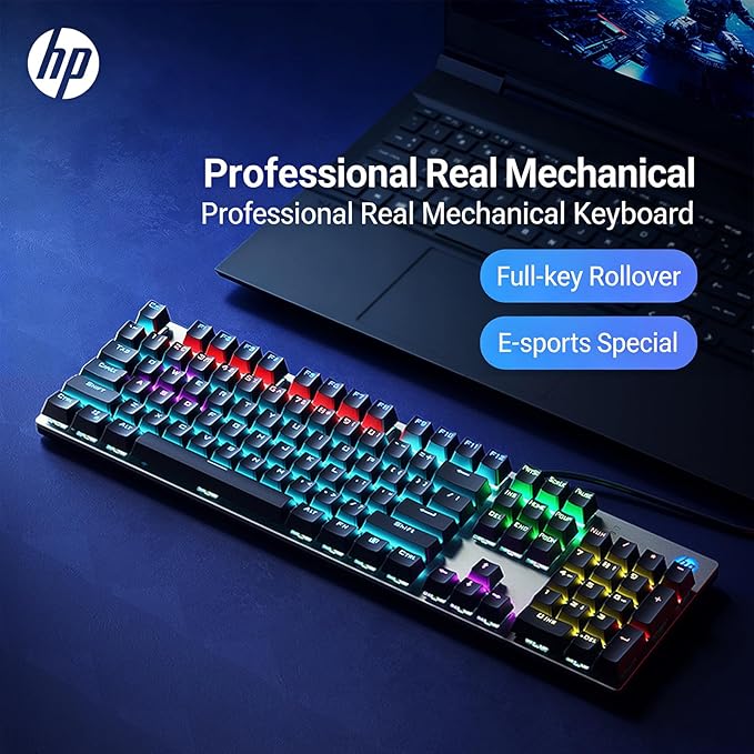 HP GK400F Mechanical Gaming Keyboard 104 Keys Wired Keyboard with Brown Switches Mixed Lighting Double-Shot ABS Keycaps for Desktop and Laptop (Gunmetal Black)