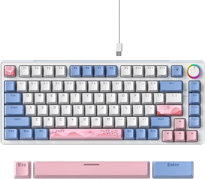 75% Pink Mechanical Gaming Keyboard Compact 82 Key Hot Swappable Keyboard with Knob RGB Backlit OEM Profile Wired USB Keyboard with Linear Switches for Windows Mac (82 Pink)
