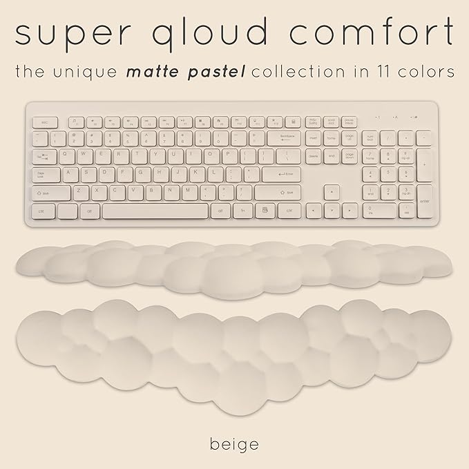 Qloud Cloud Wrist Rest Keyboard Wrist Rest for Computer Keyboard Pad Cloud Keyboard Wrist Rest Wrist Pad for Keyboard Memory Foam Non Slip Base Comes with Mouse Pad - Beige