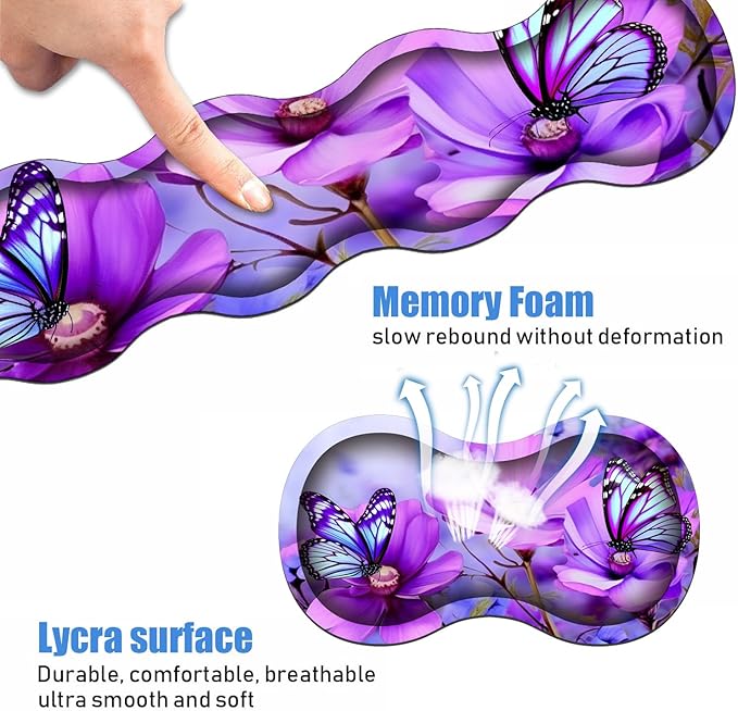 Ergonomic Keyboard Wrist Rest &amp Mouse Pad Wrist Rest Set Large XXL Gaming Desk Mat 31.5x 11.8 Non-Slip Base Memory Foam Easy Typing Pain Relief for Office &amp Home Purple Flowers and Butt