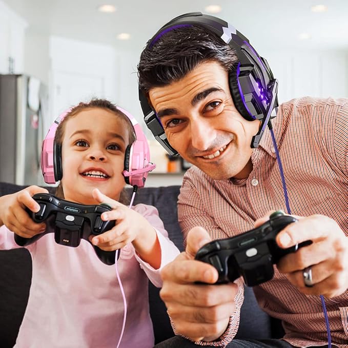 BENGOO G9000 Stereo Gaming Headset for PS5 PS4 PC Xbox One Controller Noise Cancelling Over Ear Headphones with Mic LED Light Bass Surround Soft Memory Earmuffs - Purple