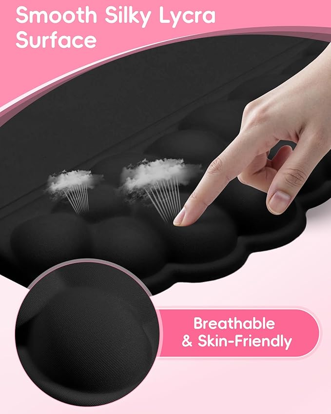 Cloud Wrist Rest Set for Keyboard and Mouse Ergonomic Memory Foam Wrist Support &amp Adjustable Keyboard Stand with Two Typing Angles Silky Lycra Surface Non-Slip Base (Black)