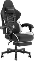 Dowinx Gaming Chair Fabric with Pocket Spring Cushion Massage Game Chair Cloth with Headrest Ergonomic Computer Chair with Footrest 290LBS Black White