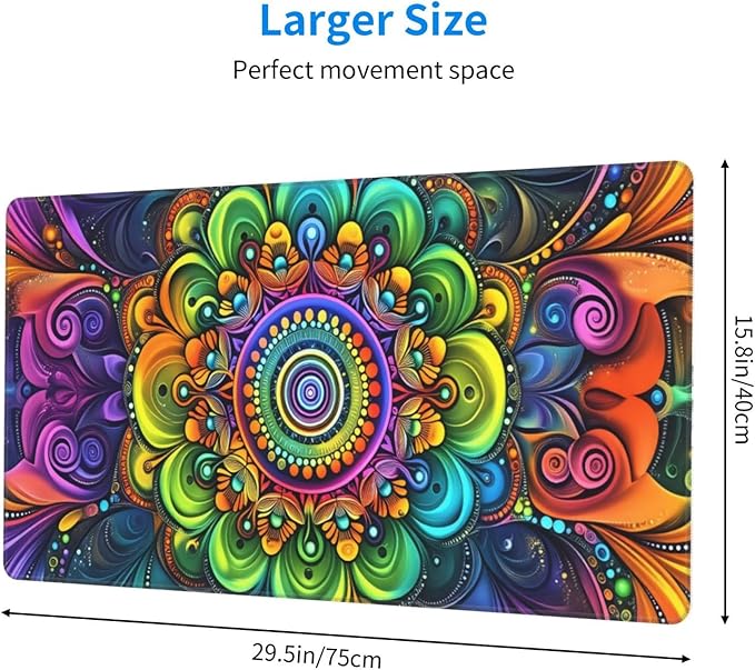 Boho Flower Desk Cover MatExtended Large Mouse PadComputer Laptop Mat Desk Decor for Office Game Home 30x16 Inch