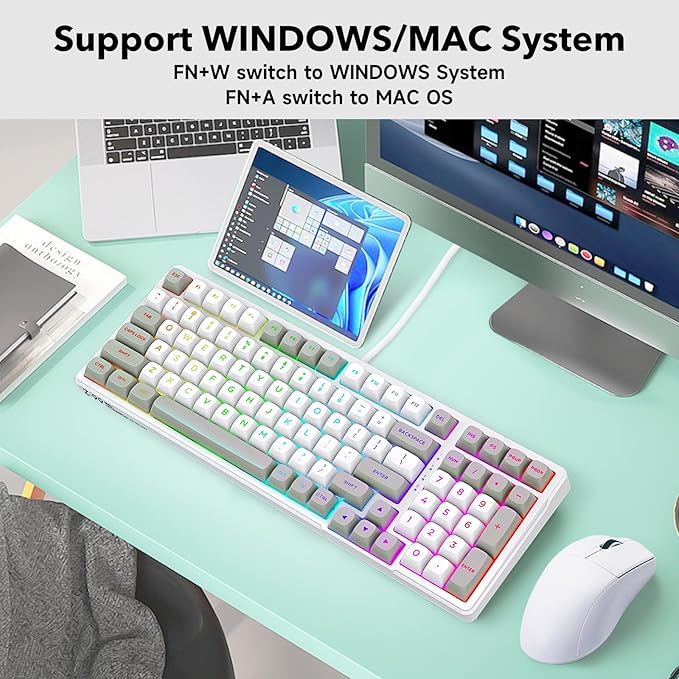 HUO JI Z-99 Wired Mechanical Keyboard Creamy Sound Hot Swappable Pre-lubed Linear Switches Gasket Structure with Sound Dampening Foam RGB Backlit 99 Keys Custom Gaming Keyboard for PC/MacGray