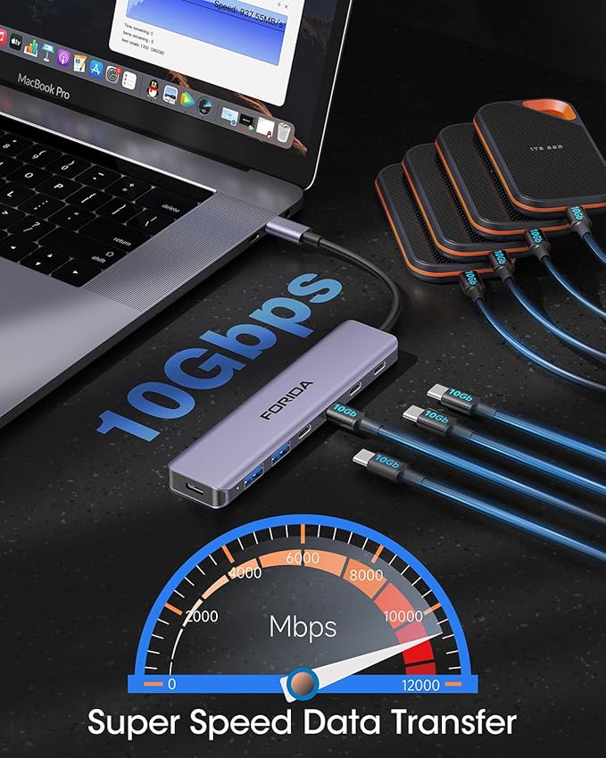 USB C Hub 10Gbps 4-Port USB 3.2 Multiport Data Adapter for Laptop 1 Type-C Pass-Through Charging Port 2 USB 2.0 Splitter to USB- C Compatible with MacBook IPad Pro Surface Pro XPS and More