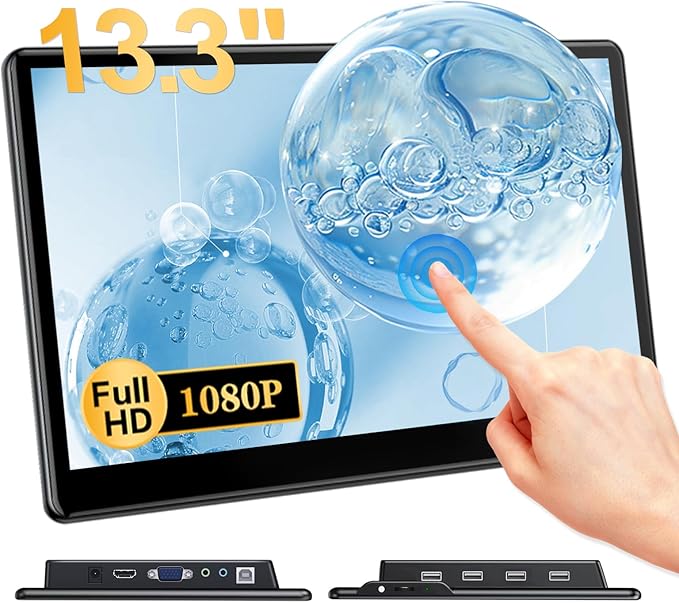 13.3'' Portable Touch Screen MonitorVESA Touchscreen Display1080P 10-Point HDMI VGA Port Ultra-Slim Portable Laptop Touchscreen Monitor for PC MacBook Phone PS Xbox(13.3 inch) 1