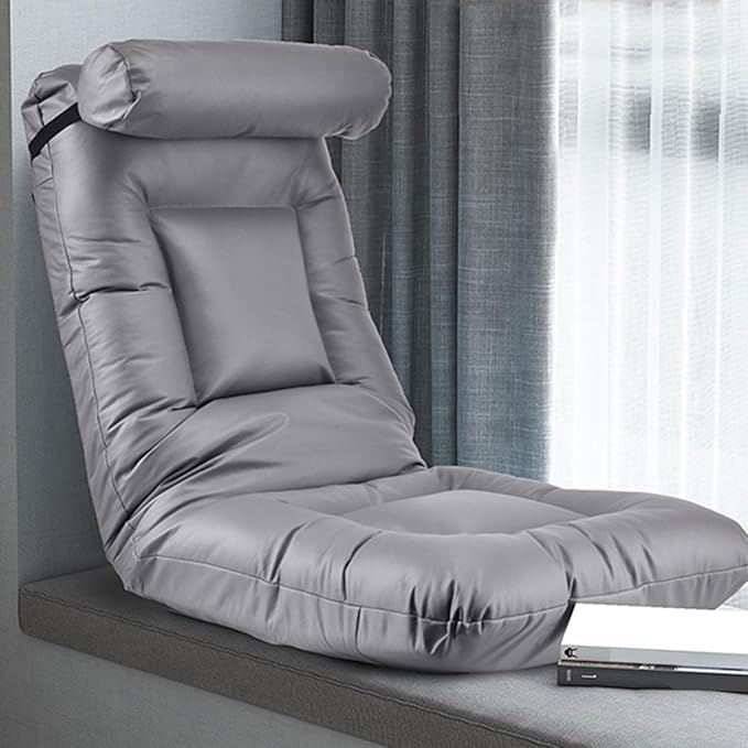 Single Sofa Chair Modern Folding Floor Gaming Chair 6-Position Backrest Adjustable Load Bearing 60kg Perfect for Reading Meditating with Headrest(Gray)