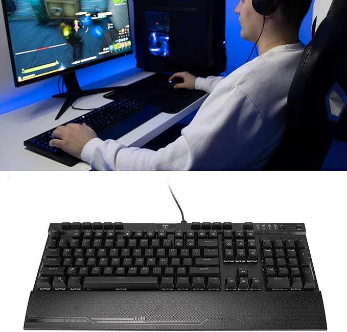Restokki Mechanical Keyboard RGB Waterproof Macroprogramming Wired Keyboard E Sports Blue Switch Gaming Keyboard with Wrist Pad