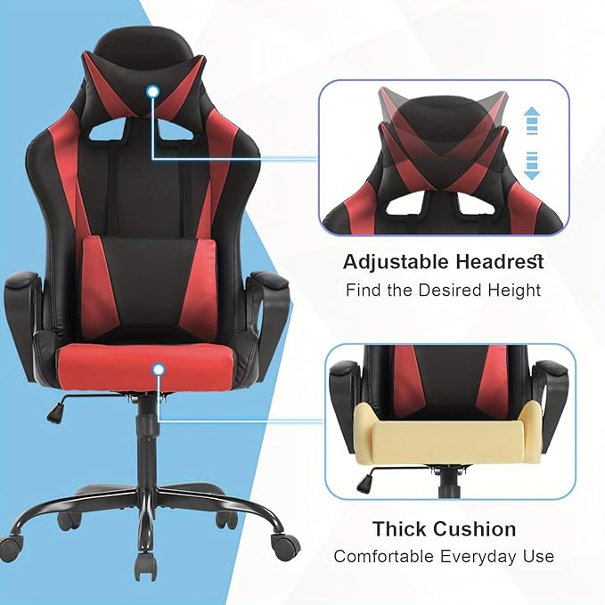 PC Gaming Chair Office Chair Ergonomic Computer Chair Mid Back Adjustable Desk Chair with Lumbar Support Armrest 360° Swivel Gaming Chair with Headrest for Home Office Work Study Red