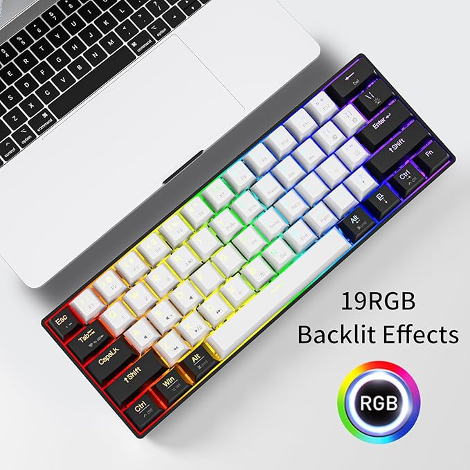 Newmen GM610 60% Wireless Mechanical Gaming KeyboardWired/Bluetooth/2.4G KeyboardRGB Backlit61 Anti-Ghosting KeysProgrammableHot-Swappablefor Windows Mac Android (Black-White/Red Switch)