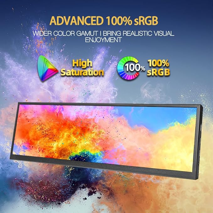 14.1 inch Stretched Bar Ultrawide Portable Monitor Type C HDMI 1920x550 IPS Computer Secondary Screen Aida64 CPU GPU External mini Bar LCD Display for PC Case Monitoring