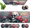 4 in 1 Ergonomic Memory Foam Mouse Pad Wrist Rest Set Large XXL Gaming Desk Pad + Keyboard Wrist Rest + Mouse Wrist Cushion + Coaster for Home Office Study Gaming Skull Roses