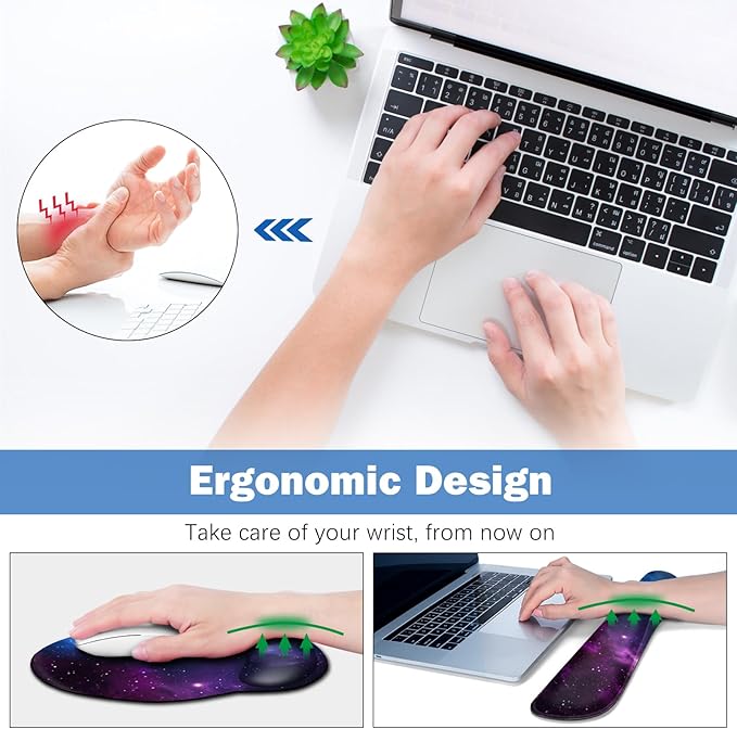 ARTSO Large Mouse Pad and Keyboard Wrist Rest Ergonomic Mouse Pad with Wrist Support Non-Slip Desk Mat Protector for Office Home -Blue Purple Cosmic Nebula