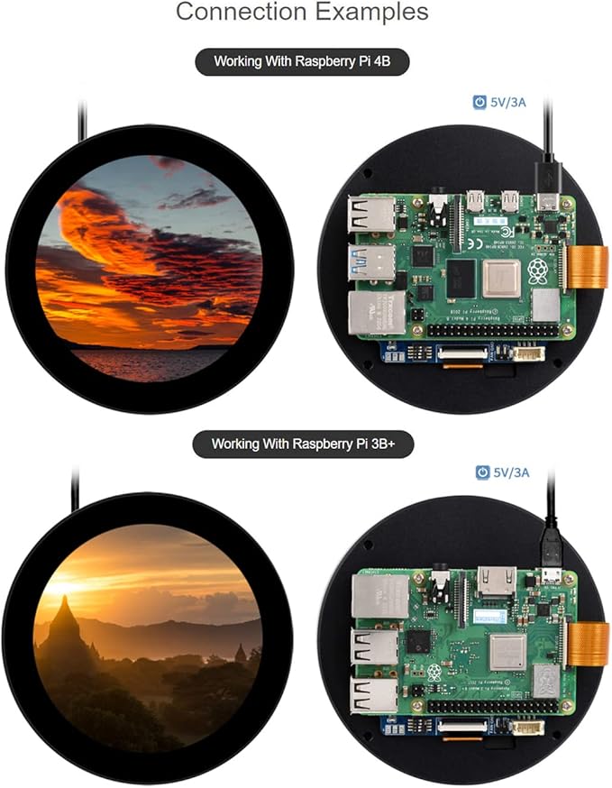 waveshare 3.4inch DSI Round Touch Display 800 x 800 IPS Screen 170° Viewing Angle for Raspberry Pi 4B/3B+/3A+ Compute Module 4/3+/3