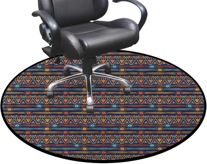 Multi Round mat Office Chair Mat Hardwood Floor mat Round Chair Cushion for Office and Home Decoration Chair Cushion Tribal Style Motif with Sun Figure Ancient Diameter 59 in