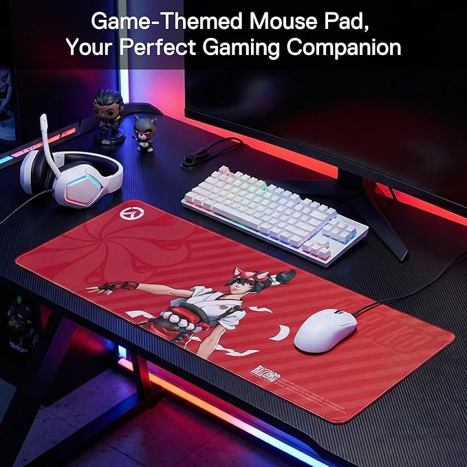 Blizzard Overwatch Large Game Mouse Pad XXL Keyboard Pad for Gamer Office &amp Home Non-slip rubber base Extended Mice Mat with Stitched Edge Smooth Stable and Durable 31.5*11.8in (The Kiriko Re