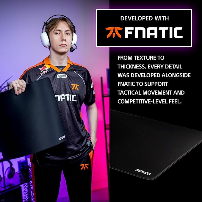 Sony INZONE Mat-F Control-Type Large Cloth Gaming Mousepad Thick 6mm Cushion High Friction 480x400mm Edge Stitched SlimFlex Non-Slip Rubber Base Developed with Fnatic